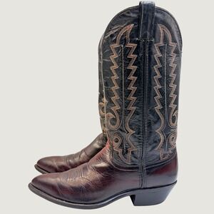 Vintage Code West Western Cowboy Boots  Mens 9D Black Burgundy Leather Stitched